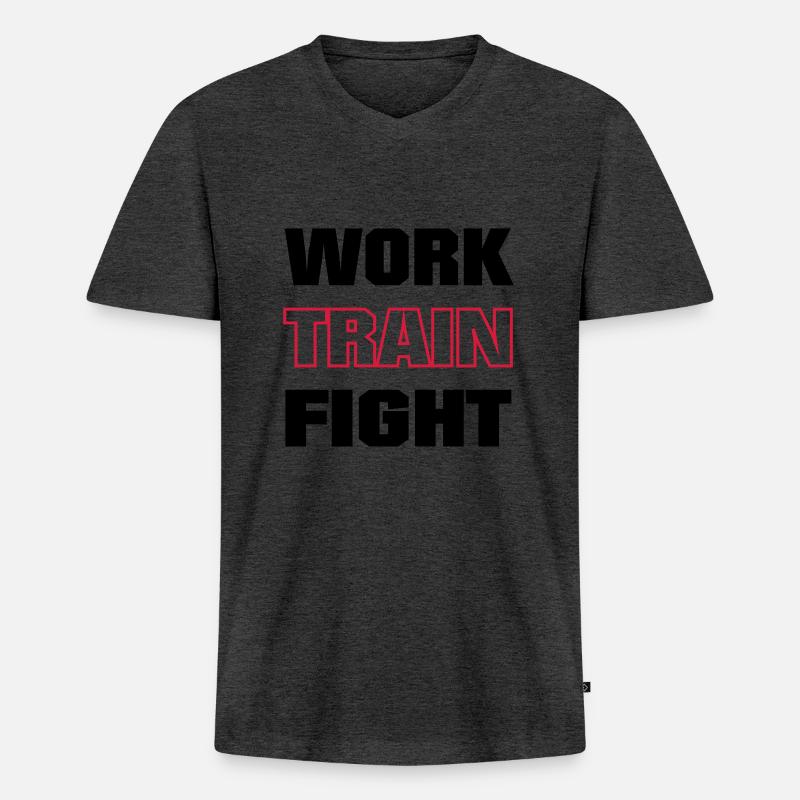 work train fight farbig - Männer Premium Bio T-Shirt mit V-Ausschnitt - Anthrazit meliert