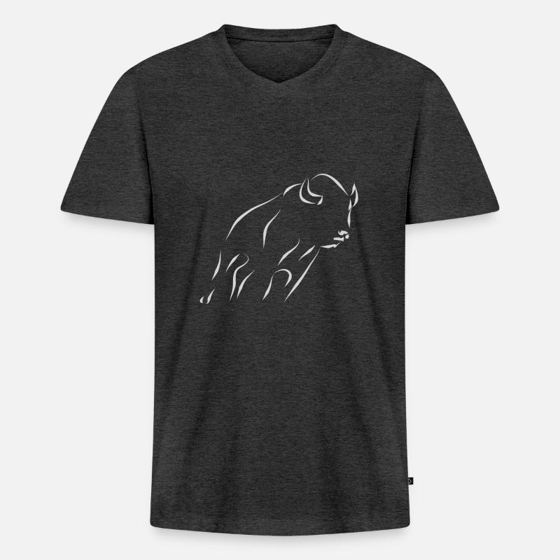Bison - hellgrau - Männer Premium Bio T-Shirt mit V-Ausschnitt - Anthrazit meliert