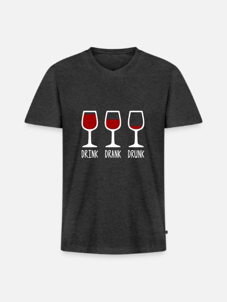 Drink Drank Drunk Wein Rotwein - Männer Premium Bio T-Shirt mit V-Ausschnitt - Anthrazit meliert