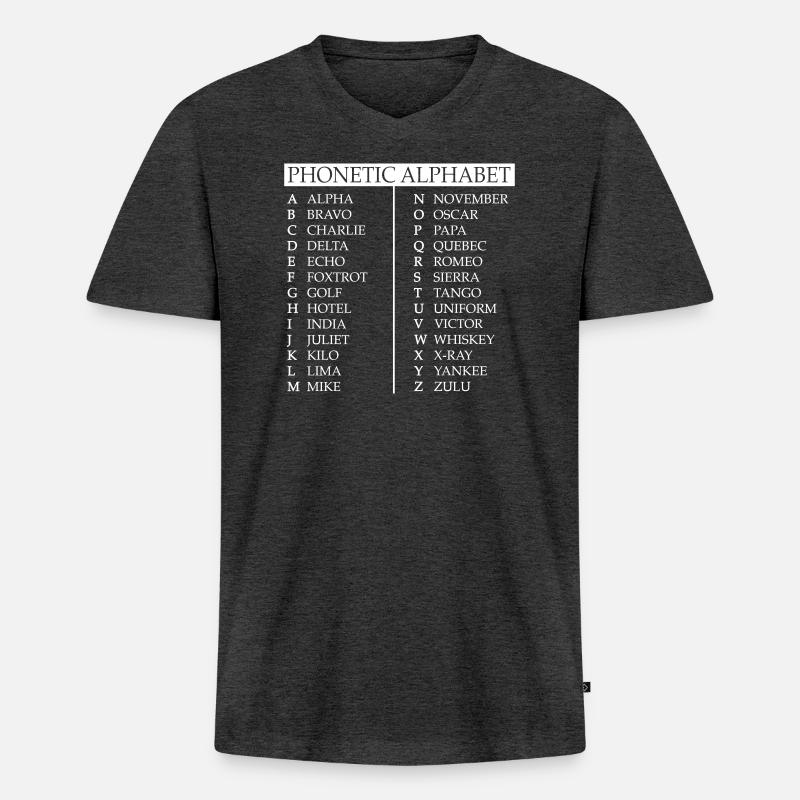 Phonetisches Alphabet - Männer Premium Bio T-Shirt mit V-Ausschnitt - Anthrazit meliert