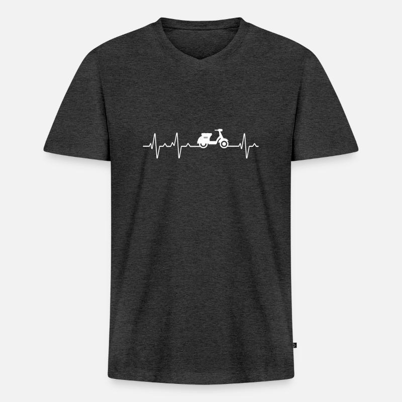 Motorroller Herzschlag Mofa Moped - Männer Premium Bio T-Shirt mit V-Ausschnitt - Anthrazit meliert