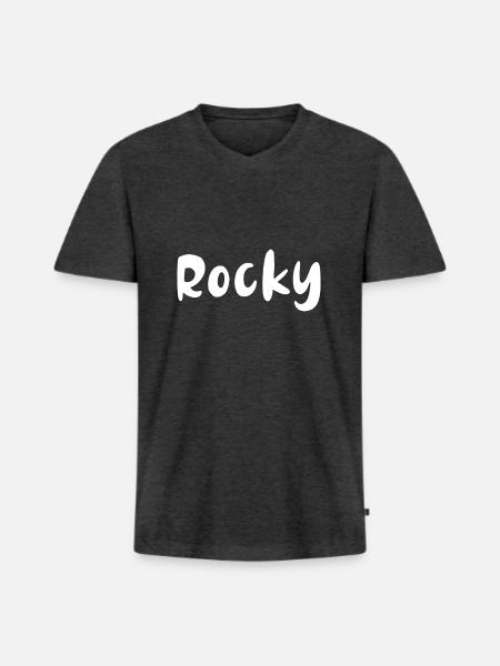 Name, font,white,rocky - Men's Premium Organic T-shirt with V-neck - heather anthracite