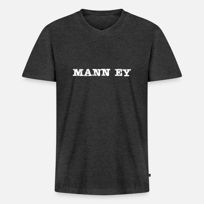 Mann ey weiss - Männer Premium Bio T-Shirt mit V-Ausschnitt - Anthrazit meliert
