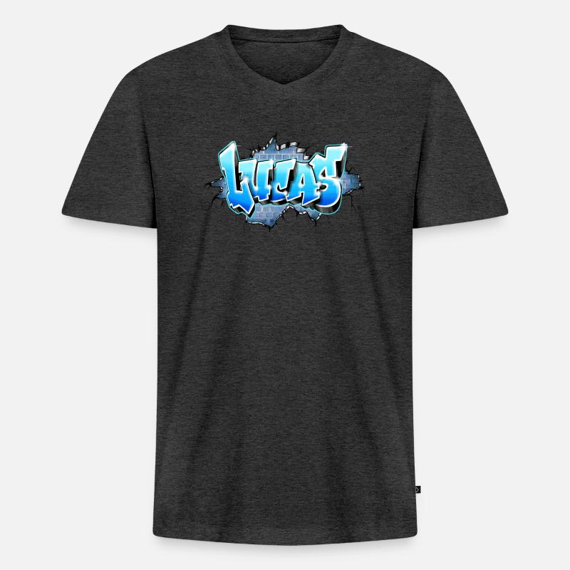 Lucas Graffiti Name - Männer Premium Bio T-Shirt mit V-Ausschnitt - Anthrazit meliert