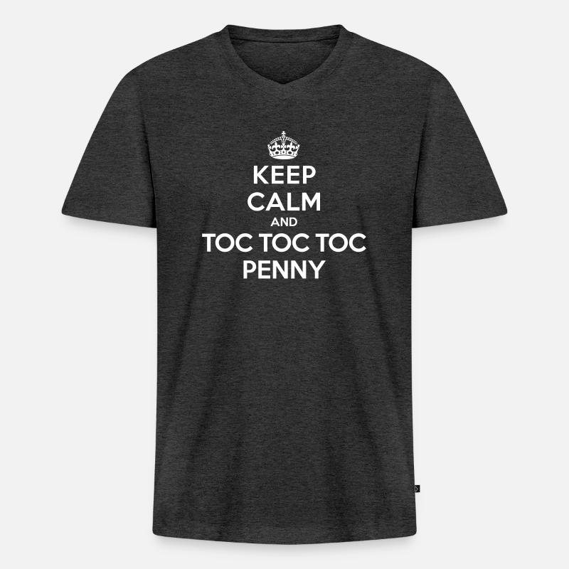 Keep calm and toc toc toc Penny - Maglietta ecologica premium da uomo con scollo a V - antracite melange