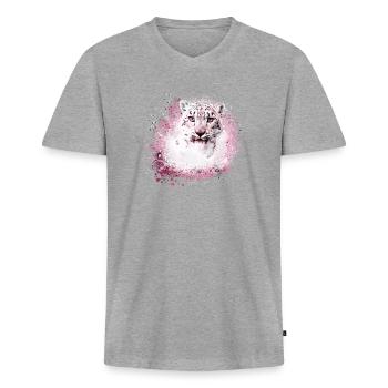 snow leopard,cat,leopard,white,wildcat - Men's Premium Organic T-shirt with V-neck - heather grey - Front