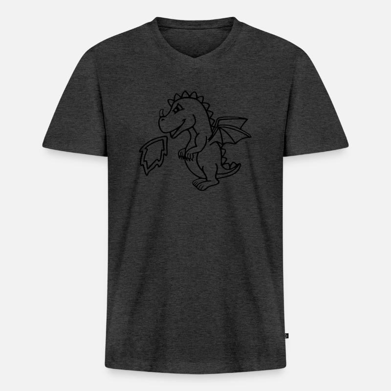 Drache - Männer Premium Bio T-Shirt mit V-Ausschnitt - Anthrazit meliert