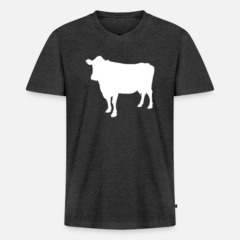 Kuh - Männer Premium Bio T-Shirt mit V-Ausschnitt - Anthrazit meliert