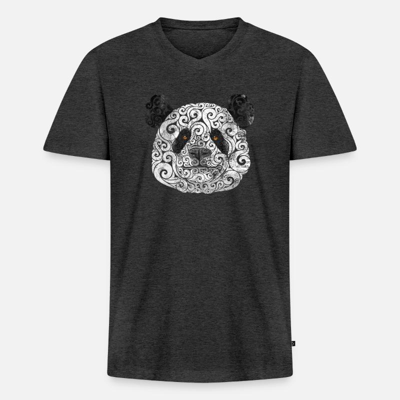 Swirly Panda - Männer Premium Bio T-Shirt mit V-Ausschnitt - Anthrazit meliert