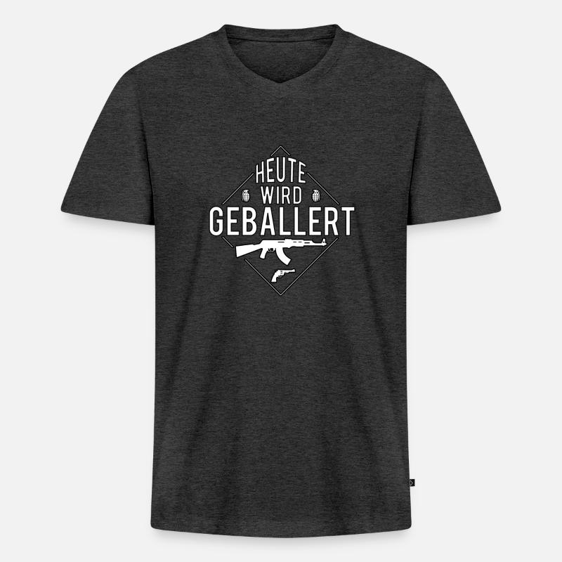 Heute Wird Geballert - Männer Premium Bio T-Shirt mit V-Ausschnitt - Anthrazit meliert