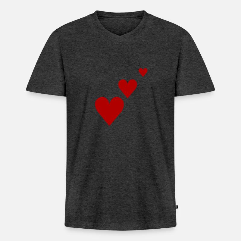 Rote Herzen Geschenkidee Geschenkidee - Männer Premium Bio T-Shirt mit V-Ausschnitt - Anthrazit meliert
