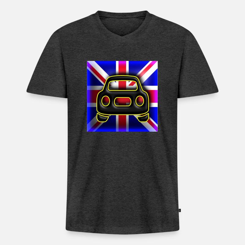 Union Jack Black Cab - Männer Premium Bio T-Shirt mit V-Ausschnitt - Anthrazit meliert