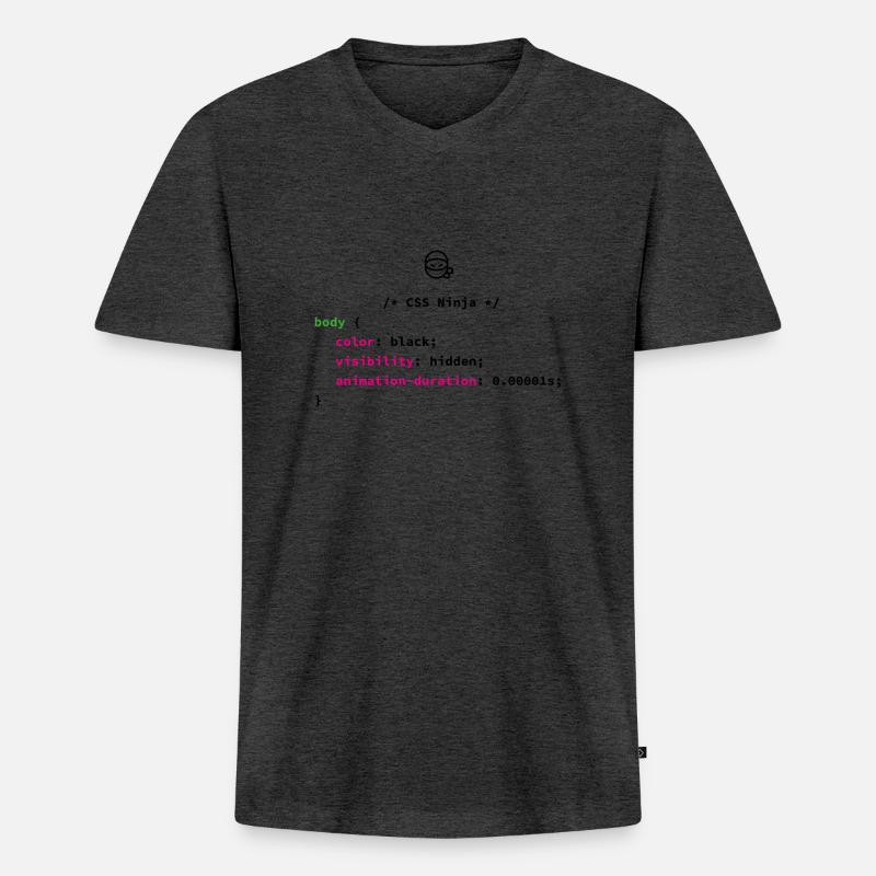 CSS Ninja - Männer Premium Bio T-Shirt mit V-Ausschnitt - Anthrazit meliert