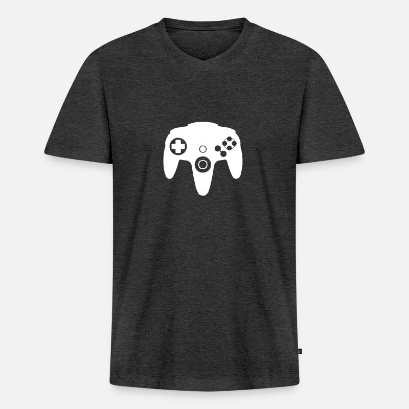 N64 Spiele Controller - Männer Premium Bio T-Shirt mit V-Ausschnitt - Anthrazit meliert