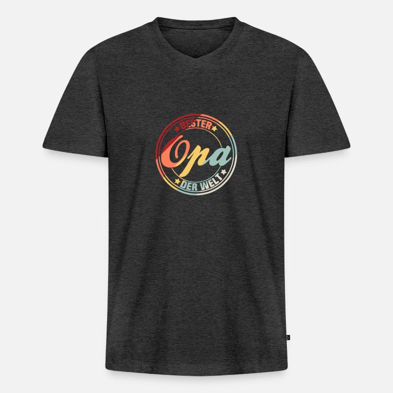 Bester Opa der Welt Geschenkidee - Männer Premium Bio T-Shirt mit V-Ausschnitt - Anthrazit meliert