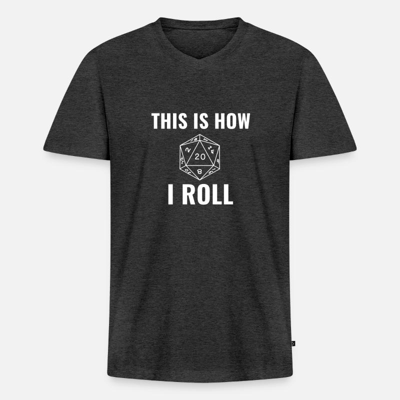 20 sided dice roll white - Männer Premium Bio T-Shirt mit V-Ausschnitt - Anthrazit meliert