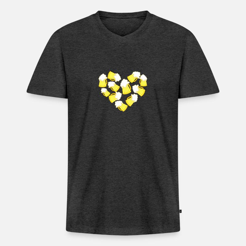 Biere Herz Geschenk Humor - Männer Premium Bio T-Shirt mit V-Ausschnitt - Anthrazit meliert