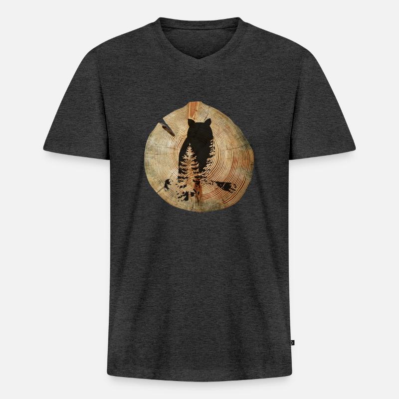 Baumscheibe Eule - Männer Premium Bio T-Shirt mit V-Ausschnitt - Anthrazit meliert