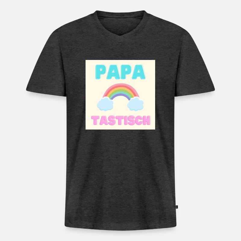 papatastisch - Regenbogen (Rainbow) Version - Männer Premium Bio T-Shirt mit V-Ausschnitt - Anthrazit meliert