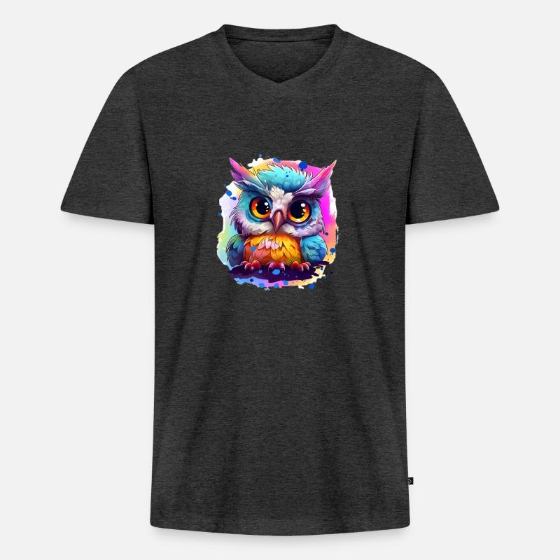 Niedliche Wachsame Eule | Nachtschwärmer Eule - Männer Premium Bio T-Shirt mit V-Ausschnitt - Anthrazit meliert