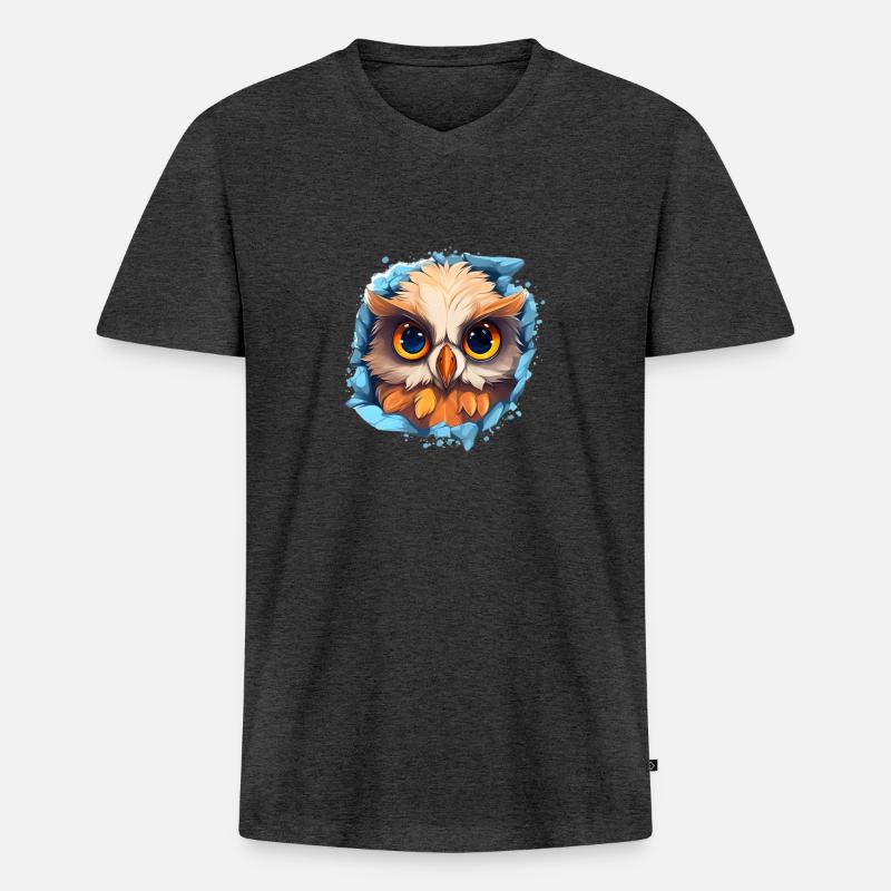 Niedliche Wachsame Eule | Nachtschwärmer Eule - Männer Premium Bio T-Shirt mit V-Ausschnitt - Anthrazit meliert