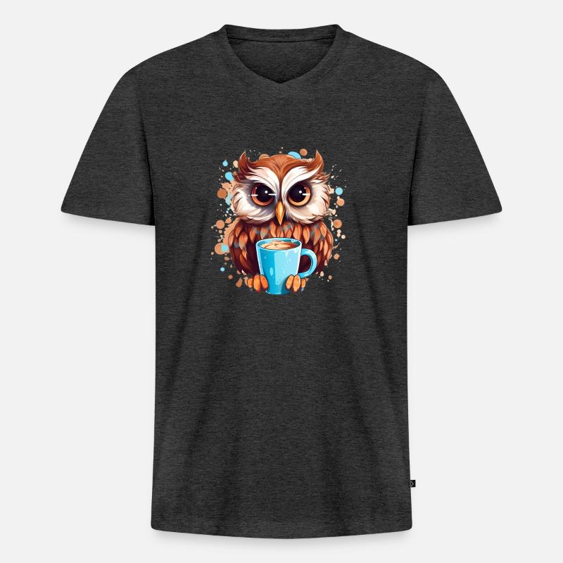 Niedliche Wachsame Eule | Nachtschwärmer Eule - Männer Premium Bio T-Shirt mit V-Ausschnitt - Anthrazit meliert