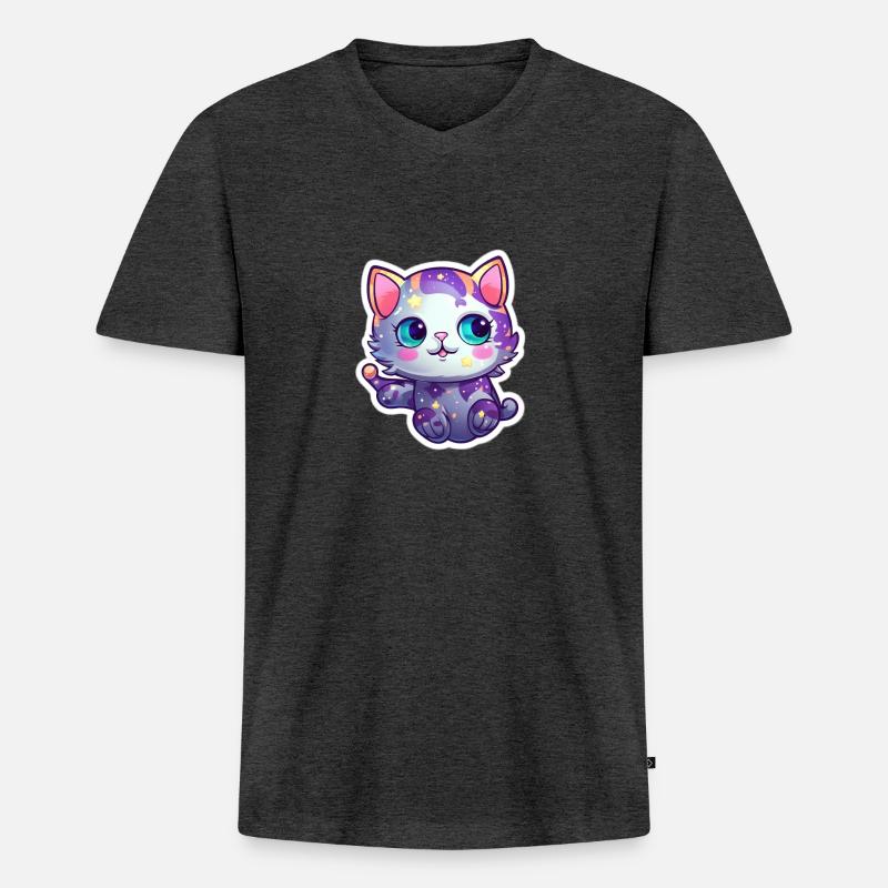 a cute space kitty - Männer Premium Bio T-Shirt mit V-Ausschnitt - Anthrazit meliert