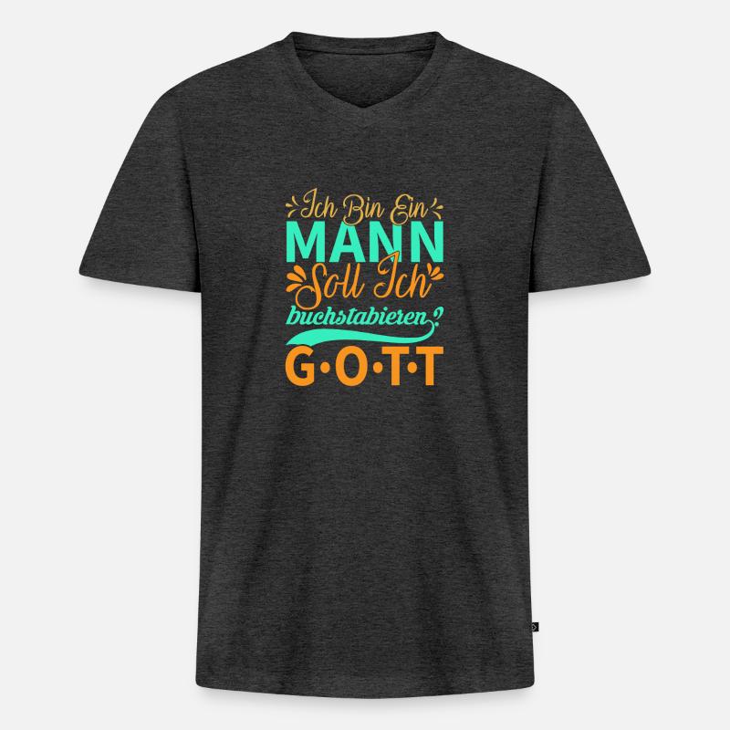 Ich bin ein Mann.... - Männer Premium Bio T-Shirt mit V-Ausschnitt - Anthrazit meliert