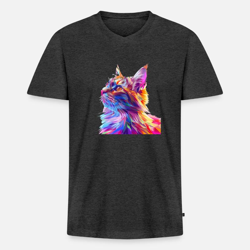 Polygon Katze Comic Style - Männer Premium Bio T-Shirt mit V-Ausschnitt - Anthrazit meliert