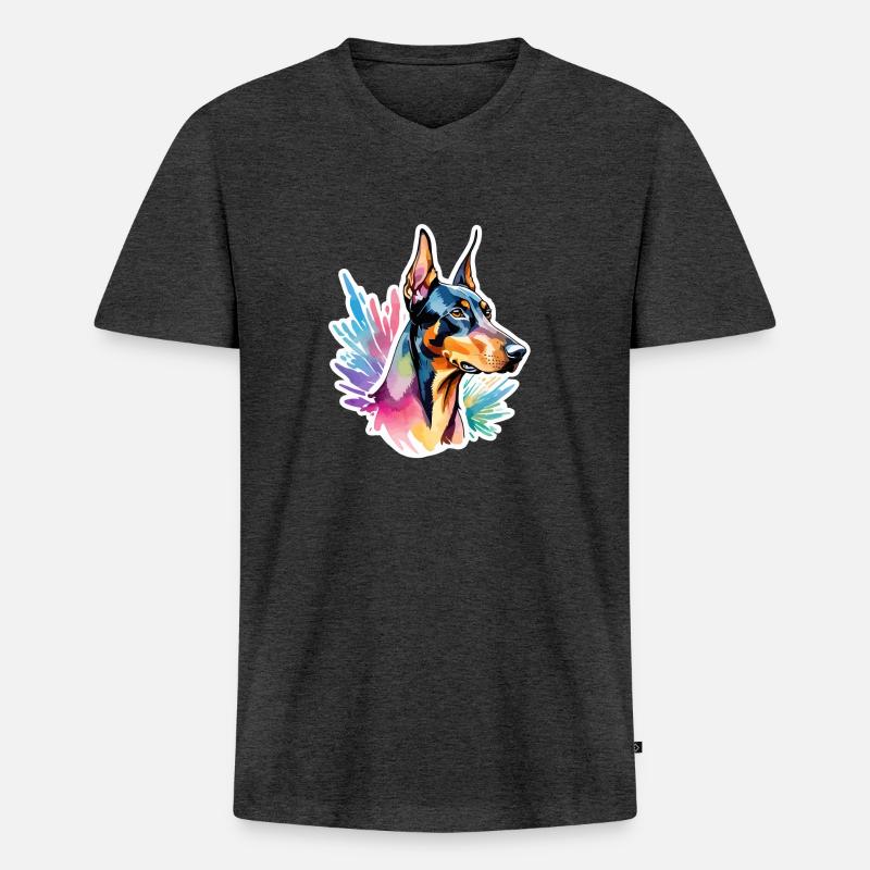Dobermann Wasserfarben - Männer Premium Bio T-Shirt mit V-Ausschnitt - Anthrazit meliert