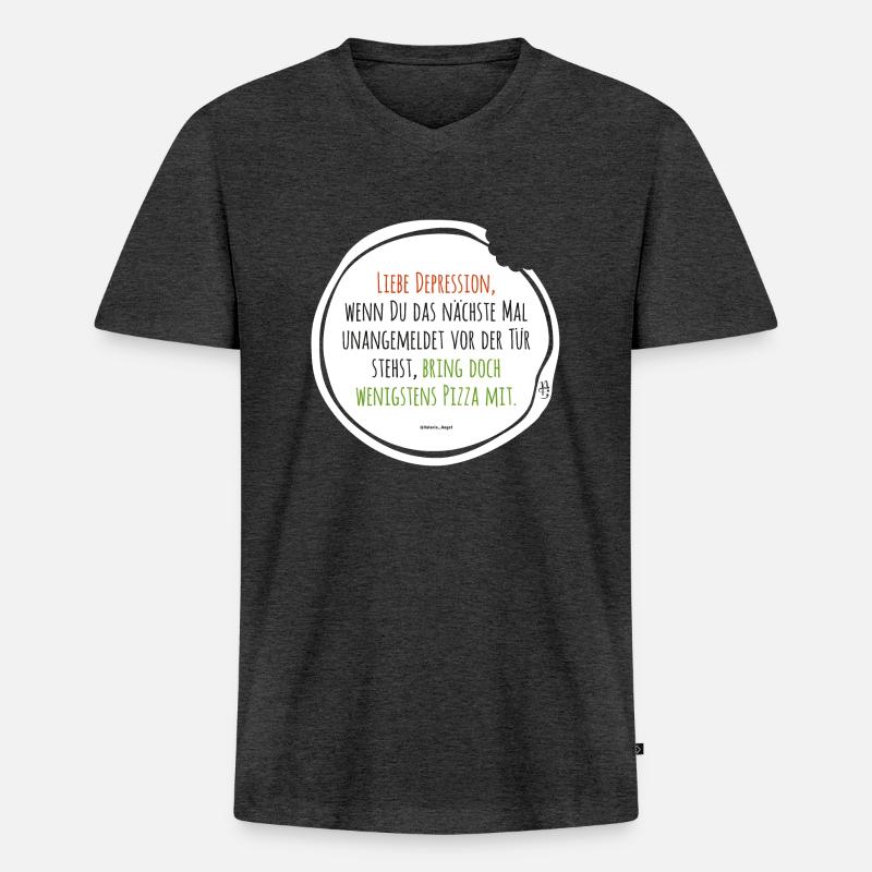 Depression Pizza - Männer Premium Bio T-Shirt mit V-Ausschnitt - Anthrazit meliert