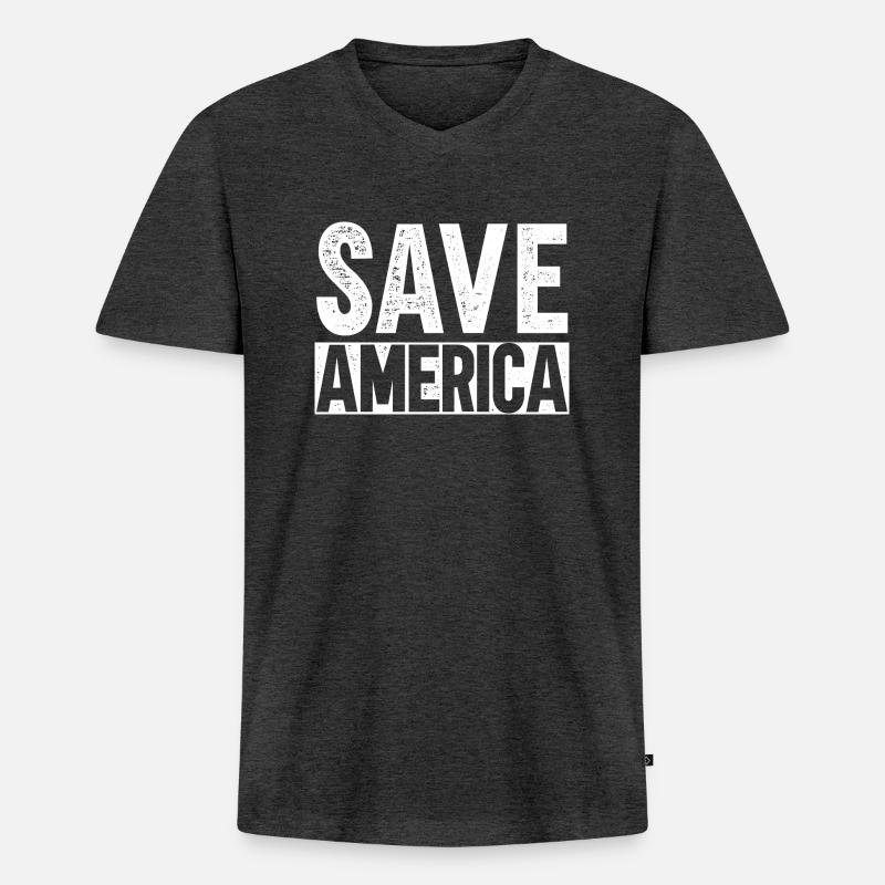 Save America - Männer Premium Bio T-Shirt mit V-Ausschnitt - Anthrazit meliert