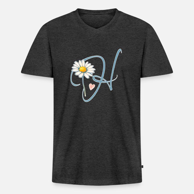 Buchstabe H Gänseblümchen Herz - Männer Premium Bio T-Shirt mit V-Ausschnitt - Anthrazit meliert