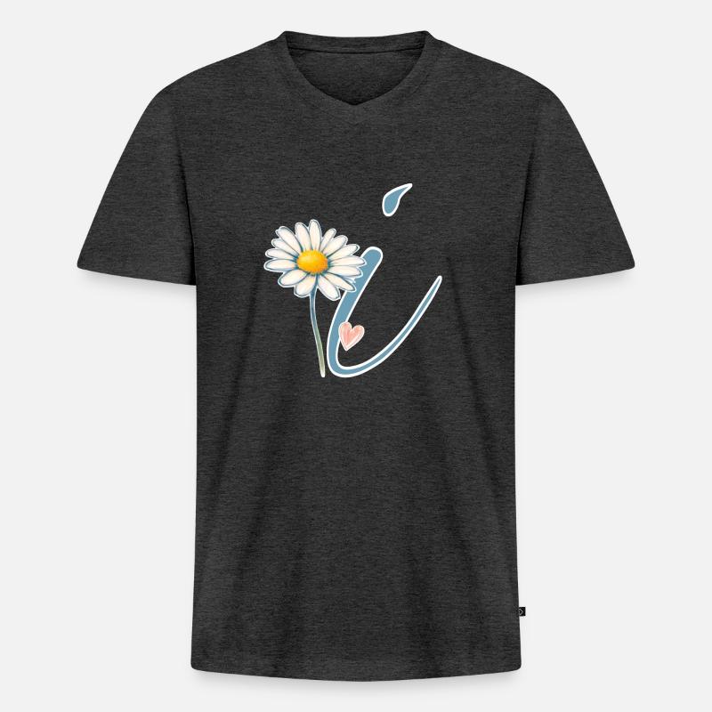 Buchstabe i Gänseblümchen Herz - Männer Premium Bio T-Shirt mit V-Ausschnitt - Anthrazit meliert