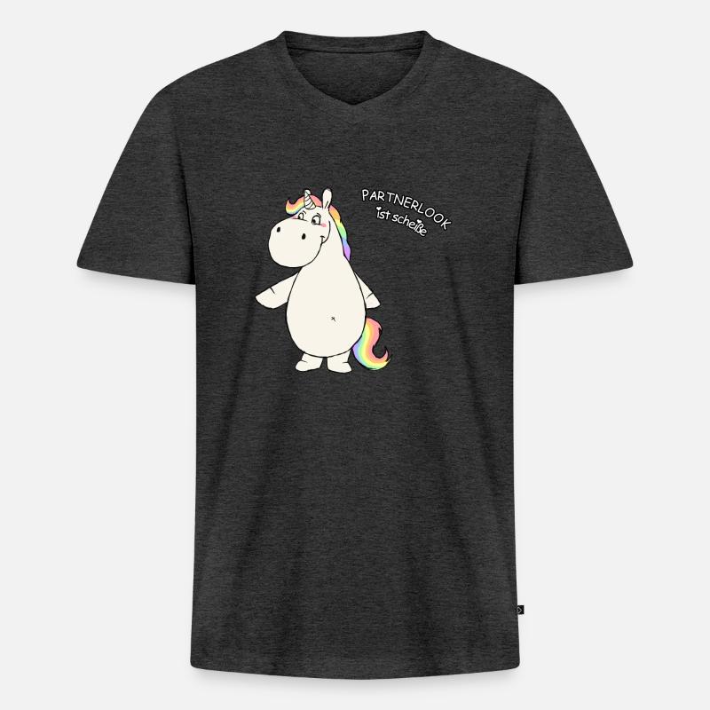 Partnerlook ist scheiße - rechts - Männer Premium Bio T-Shirt mit V-Ausschnitt - Anthrazit meliert