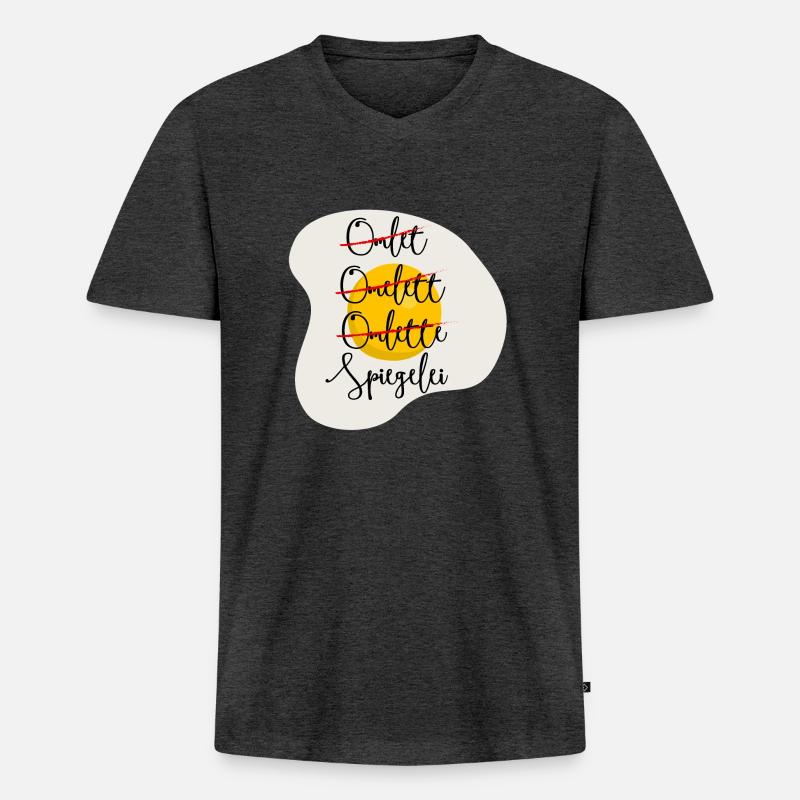 Omelette - Spiegelei - Männer Premium Bio T-Shirt mit V-Ausschnitt - Anthrazit meliert