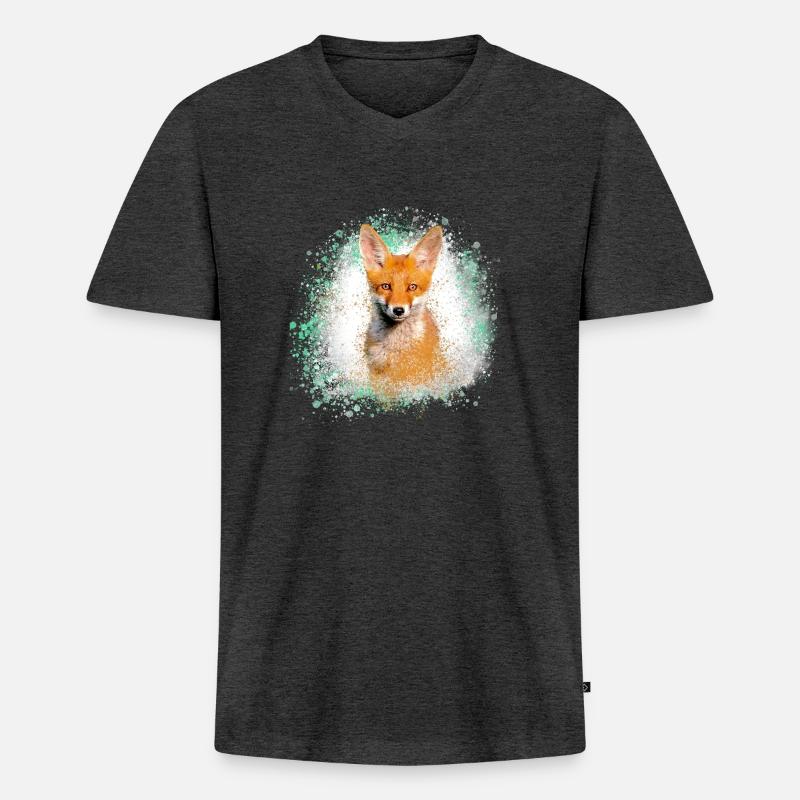 fuchs ,Graffiti, Malerei,fuchs ,aquarell - Männer Premium Bio T-Shirt mit V-Ausschnitt - Anthrazit meliert