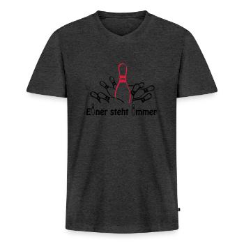 Kegeln - Einer steht immer - Männer Premium Bio T-Shirt mit V-Ausschnitt - Anthrazit meliert - Vorne - Nico (187cm)