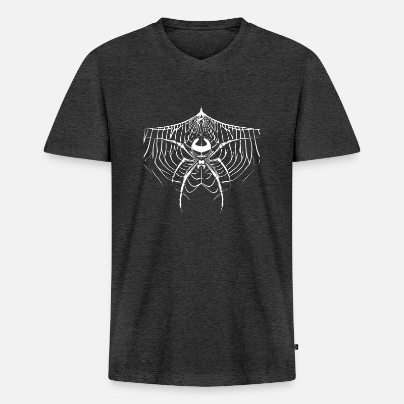 Spinne mit Spinnennetz Gothic - Männer Premium Bio T-Shirt mit V-Ausschnitt - Anthrazit meliert