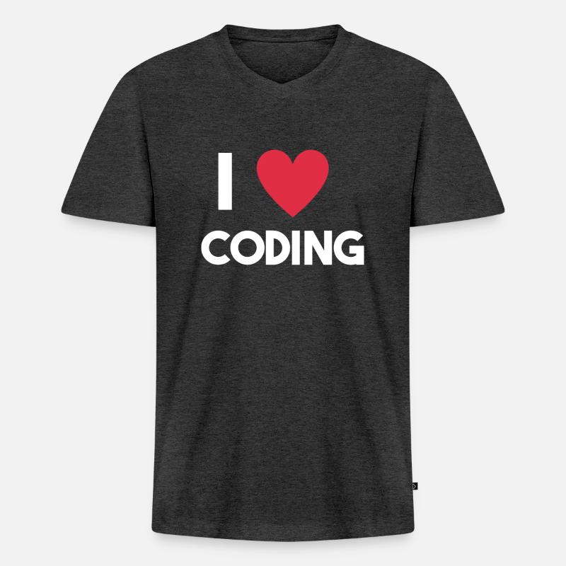 Ich liebe Coding - Männer Premium Bio T-Shirt mit V-Ausschnitt - Anthrazit meliert