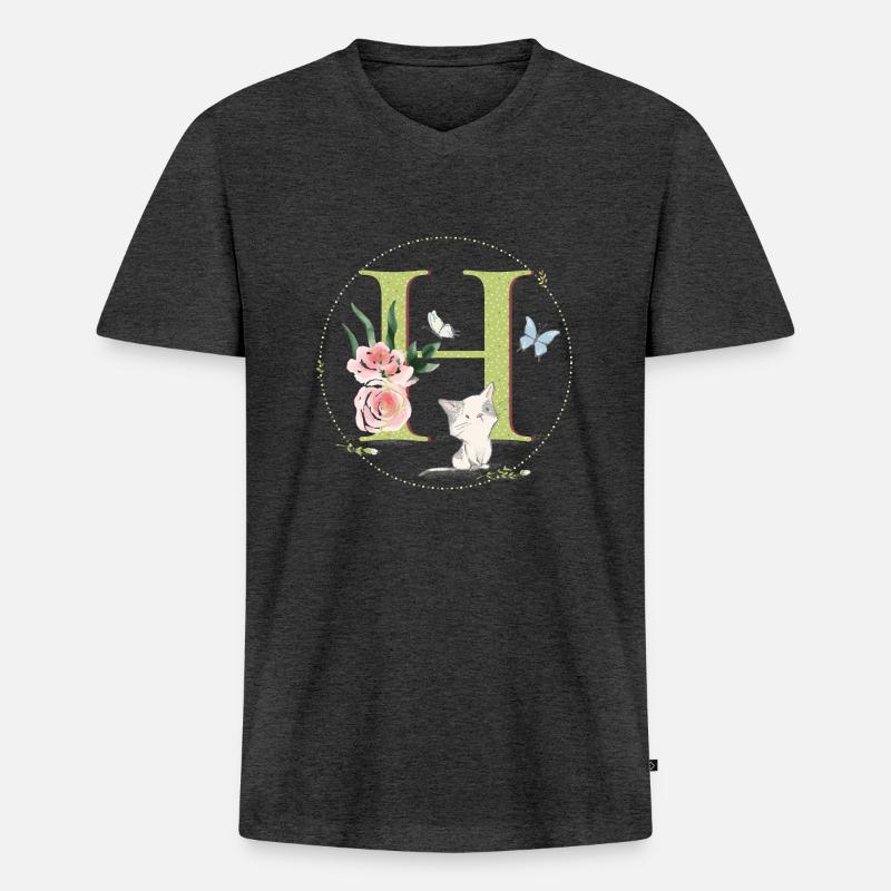 Anfangsbuchstabe A mit Katze - Männer Premium Bio T-Shirt mit V-Ausschnitt - Anthrazit meliert