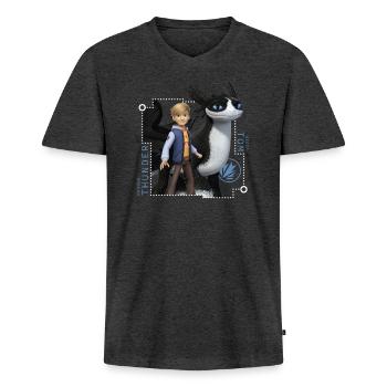 Dragons – Die 9 Welten Tom Und Sein Drache Donner - Männer Premium Bio T-Shirt mit V-Ausschnitt - Anthrazit meliert - Vorne - Nico (187cm)