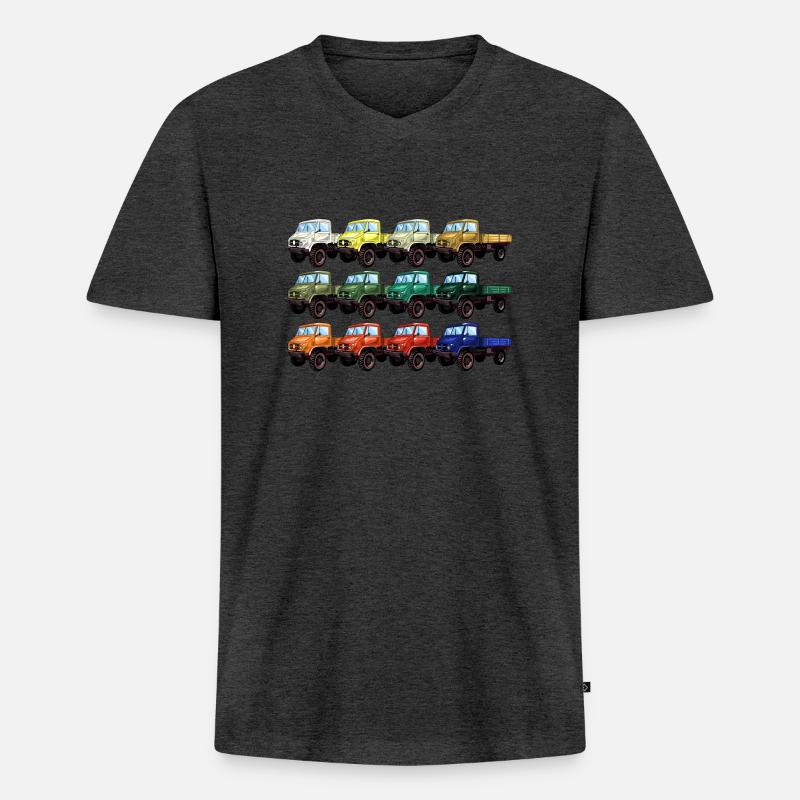 Farbpalette Unimog - Oldtimer - Regenbogen anders - Männer Premium Bio T-Shirt mit V-Ausschnitt - Anthrazit meliert