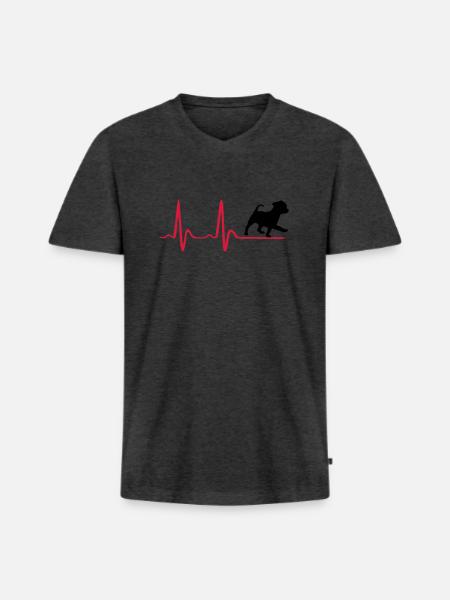 Heartbeat & cute dog - Men's Premium Organic T-shirt with V-neck - heather anthracite