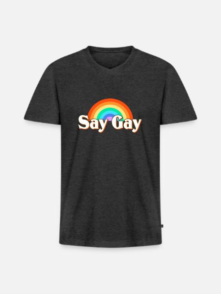 LGBT Say Gay - Men's Premium Organic T-shirt with V-neck - heather anthracite