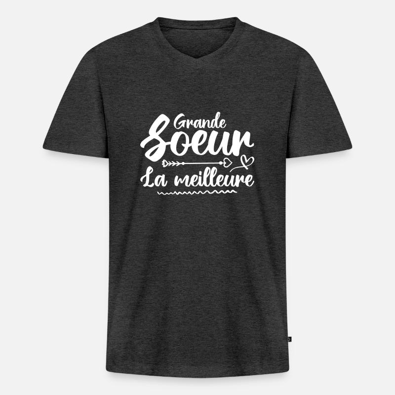 Beste große Schwester - Männer Premium Bio T-Shirt mit V-Ausschnitt - Anthrazit meliert