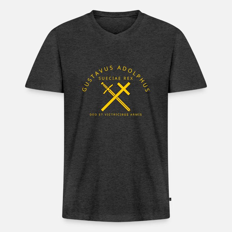 Gustav Adolf - Männer Premium Bio T-Shirt mit V-Ausschnitt - Anthrazit meliert