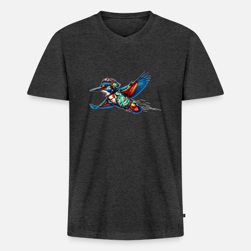 Pilot Eisvogel - Männer Premium Bio T-Shirt mit V-Ausschnitt - Anthrazit meliert