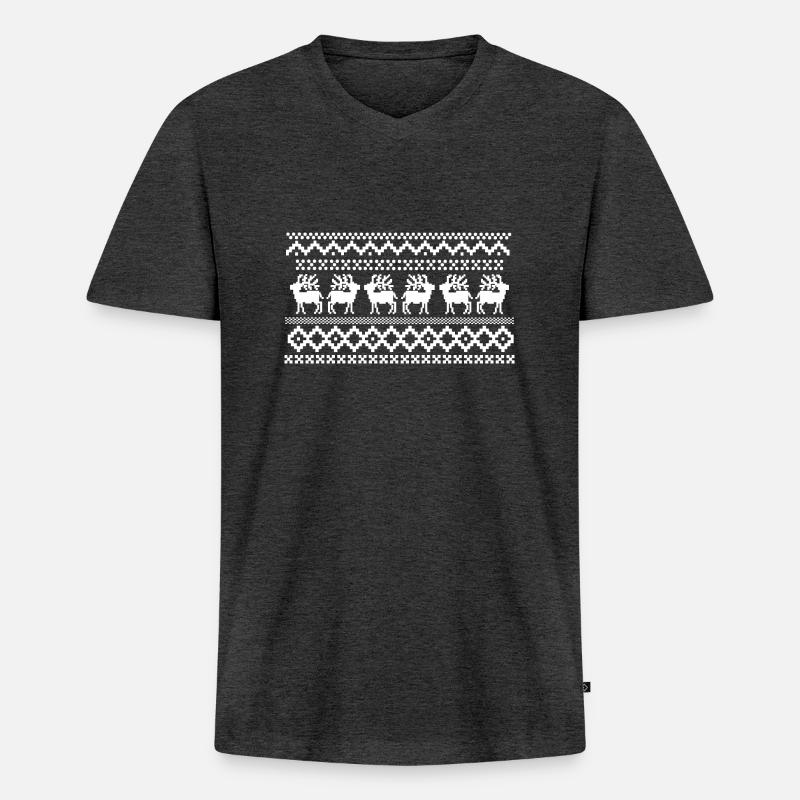 Norwegisches Muster eines Hirschpullovers - Männer Premium Bio T-Shirt mit V-Ausschnitt - Anthrazit meliert