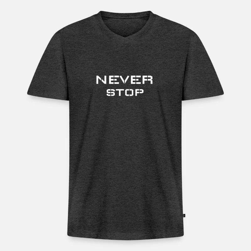 Never stop - Männer Premium Bio T-Shirt mit V-Ausschnitt - Anthrazit meliert
